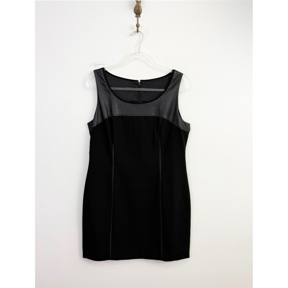 Lafayette 148 New York Black Leather Trim Sheath Dress Size L